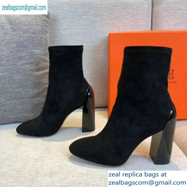 Hermes Heel 10cm Suede Ankle Boots Black 2019 - Click Image to Close