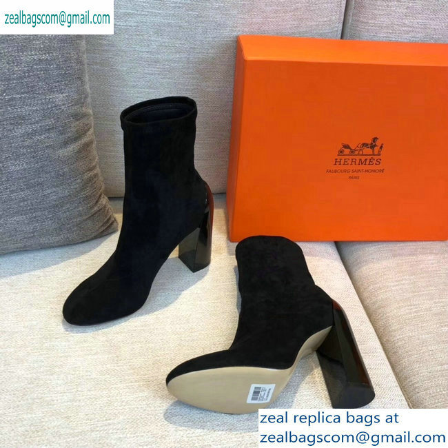 Hermes Heel 10cm Suede Ankle Boots Black 2019