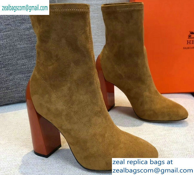 Hermes Heel 10cm Suede Ankle Boots Khaki 2019 - Click Image to Close