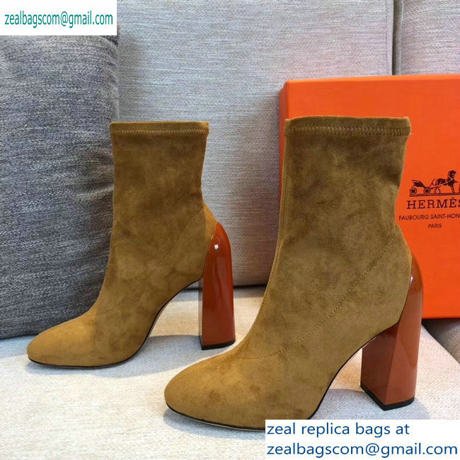 Hermes Heel 10cm Suede Ankle Boots Khaki 2019