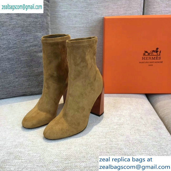 Hermes Heel 10cm Suede Ankle Boots Khaki 2019 - Click Image to Close