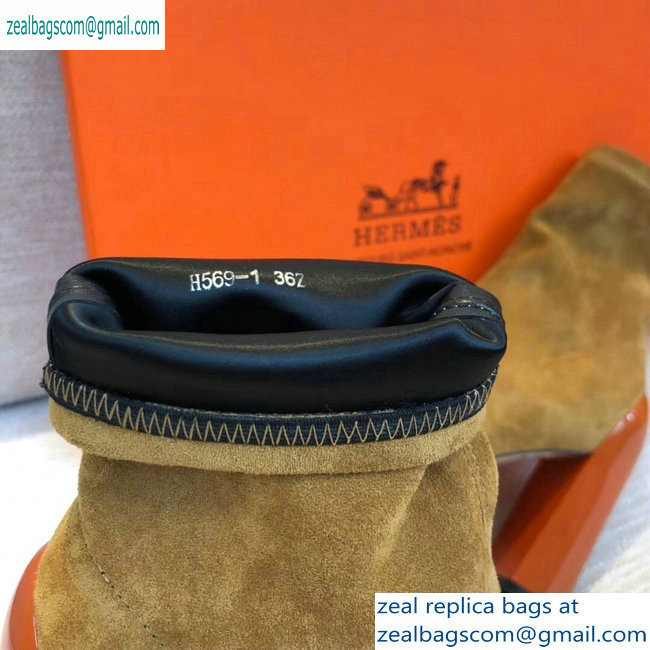 Hermes Heel 10cm Suede Ankle Boots Khaki 2019 - Click Image to Close