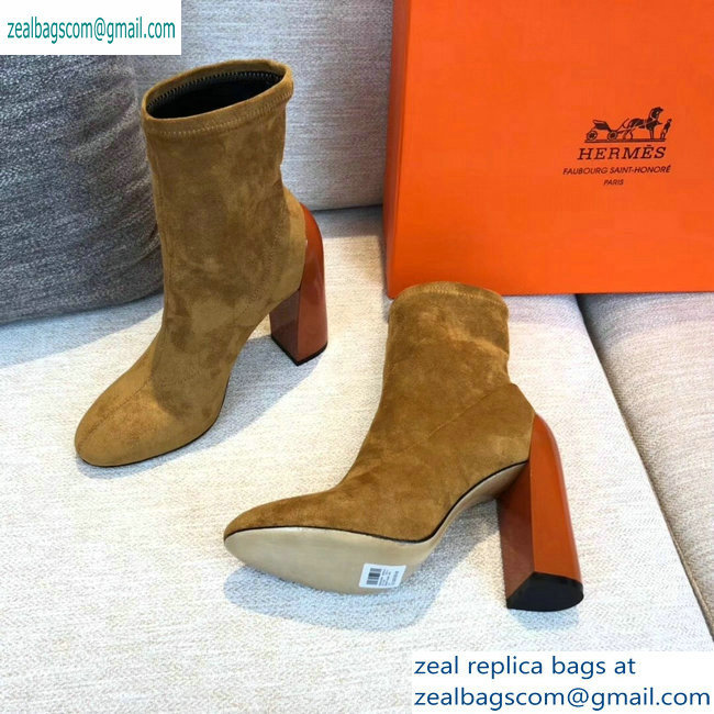 Hermes Heel 10cm Suede Ankle Boots Khaki 2019