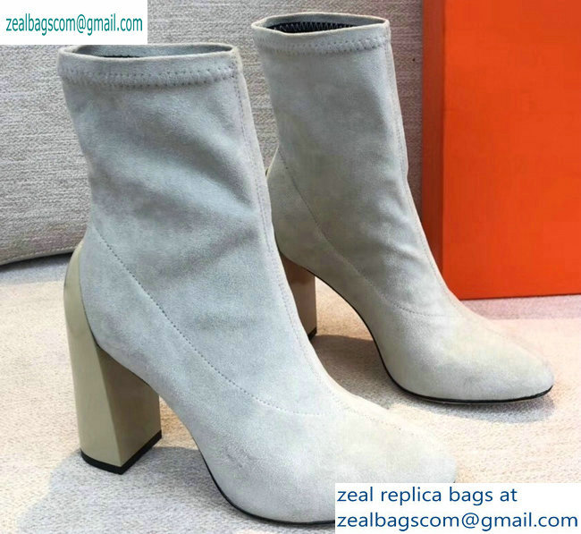 Hermes Heel 10cm Suede Ankle Boots Off White 2019 - Click Image to Close