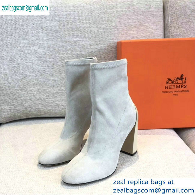 Hermes Heel 10cm Suede Ankle Boots Off White 2019