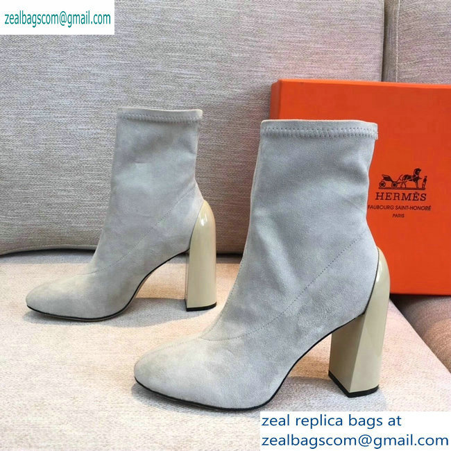 Hermes Heel 10cm Suede Ankle Boots Off White 2019