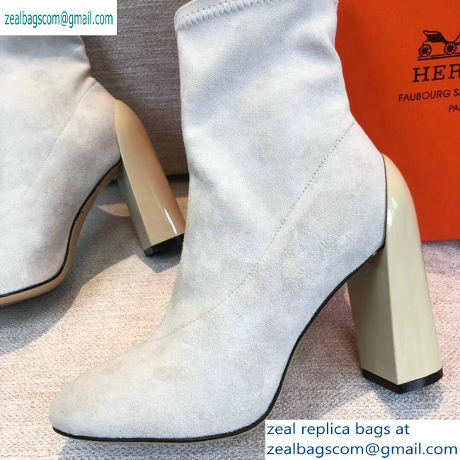 Hermes Heel 10cm Suede Ankle Boots Off White 2019 - Click Image to Close