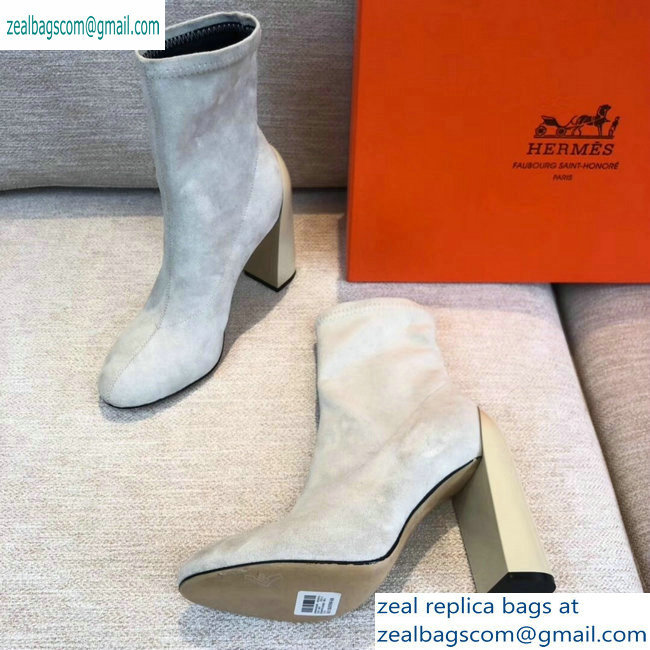 Hermes Heel 10cm Suede Ankle Boots Off White 2019