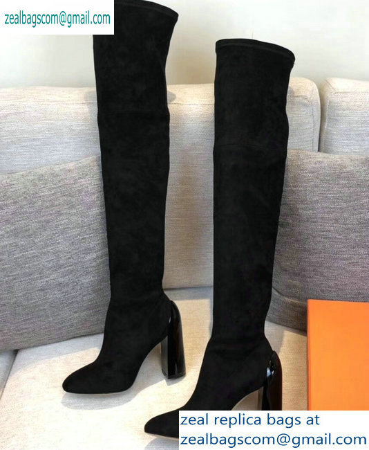 Hermes Heel 10cm Suede High Boots Black 2019 - Click Image to Close