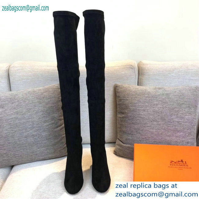Hermes Heel 10cm Suede High Boots Black 2019