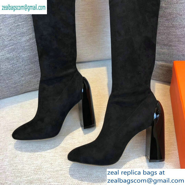 Hermes Heel 10cm Suede High Boots Black 2019 - Click Image to Close