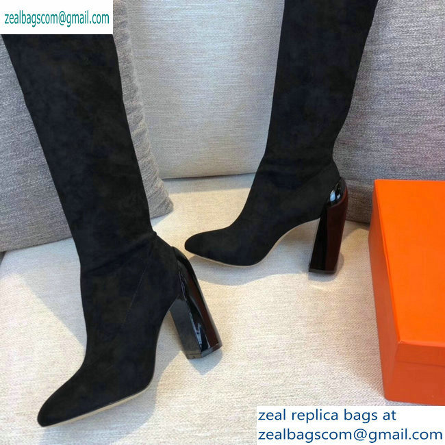 Hermes Heel 10cm Suede High Boots Black 2019 - Click Image to Close