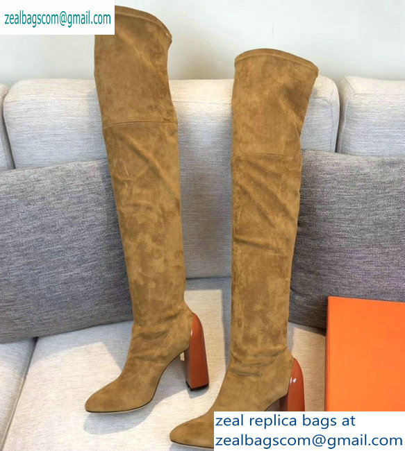 Hermes Heel 10cm Suede High Boots Khaki 2019 - Click Image to Close