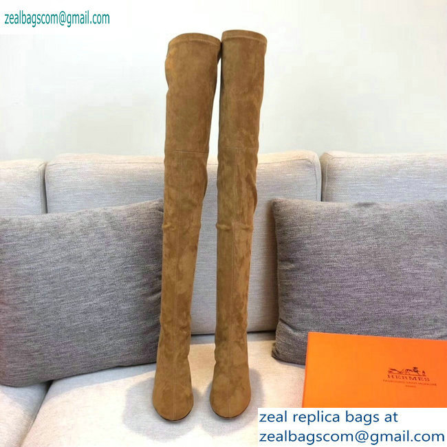 Hermes Heel 10cm Suede High Boots Khaki 2019 - Click Image to Close
