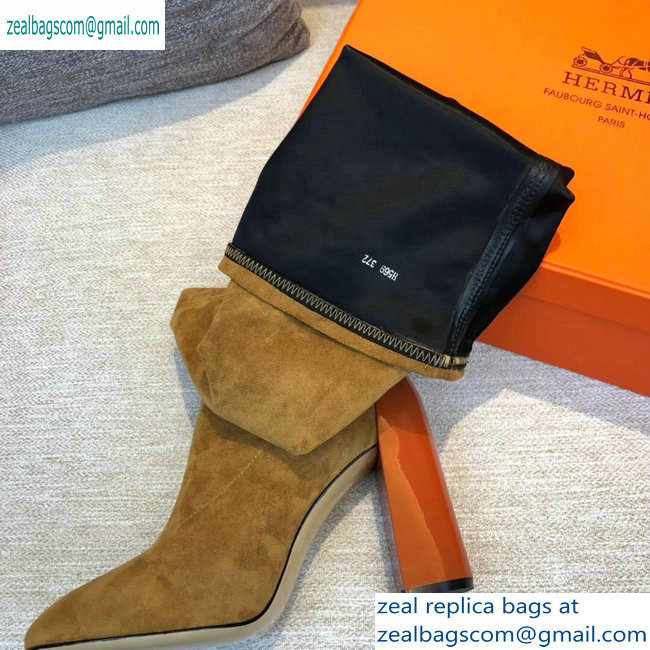 Hermes Heel 10cm Suede High Boots Khaki 2019 - Click Image to Close