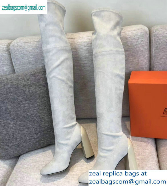 Hermes Heel 10cm Suede High Boots Off White 2019 - Click Image to Close