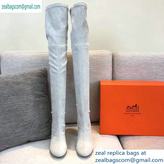 Hermes Heel 10cm Suede High Boots Off White 2019 - Click Image to Close