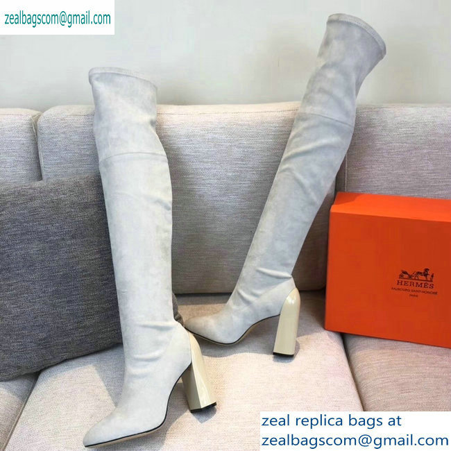Hermes Heel 10cm Suede High Boots Off White 2019 - Click Image to Close
