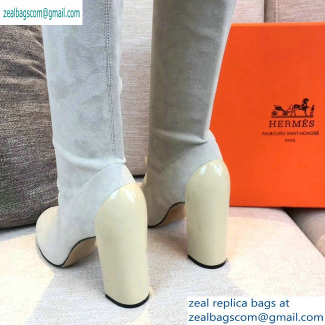 Hermes Heel 10cm Suede High Boots Off White 2019