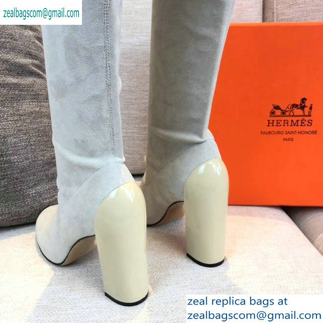 Hermes Heel 10cm Suede High Boots Off White 2019 - Click Image to Close