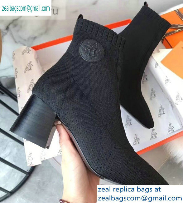 Hermes Heel 6cm Knit Volver 60 Ankle Boots Black 2019 - Click Image to Close