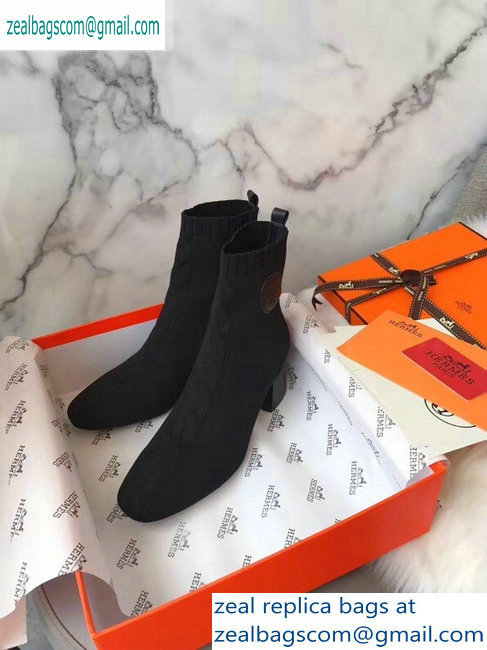 Hermes Heel 6cm Knit Volver 60 Ankle Boots Black 2019