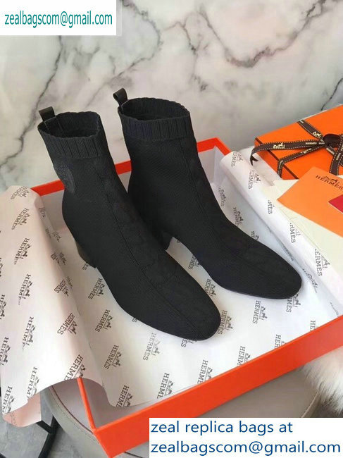 Hermes Heel 6cm Knit Volver 60 Ankle Boots Black 2019 - Click Image to Close