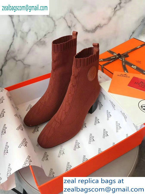 Hermes Heel 6cm Knit Volver 60 Ankle Boots Brown 2019 - Click Image to Close