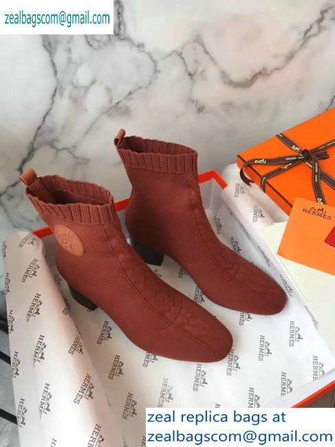 Hermes Heel 6cm Knit Volver 60 Ankle Boots Brown 2019 - Click Image to Close