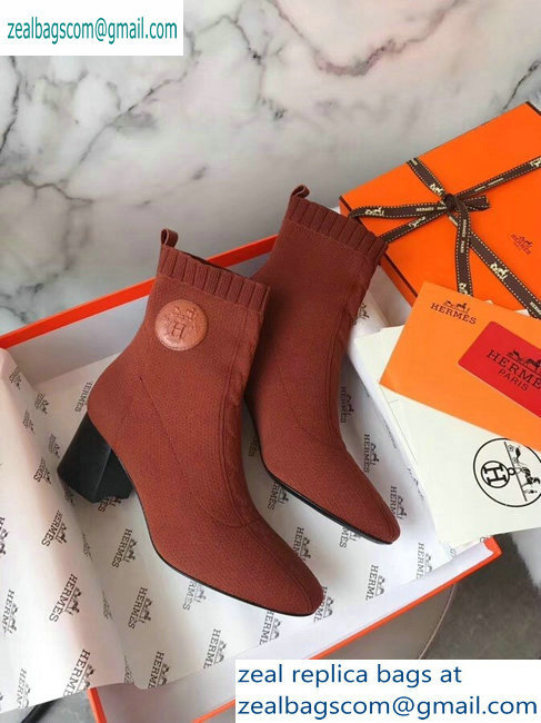 Hermes Heel 6cm Knit Volver 60 Ankle Boots Brown 2019