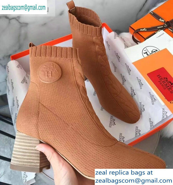 Hermes Heel 6cm Knit Volver 60 Ankle Boots Khaki 2019 - Click Image to Close