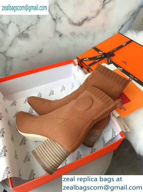 Hermes Heel 6cm Knit Volver 60 Ankle Boots Khaki 2019