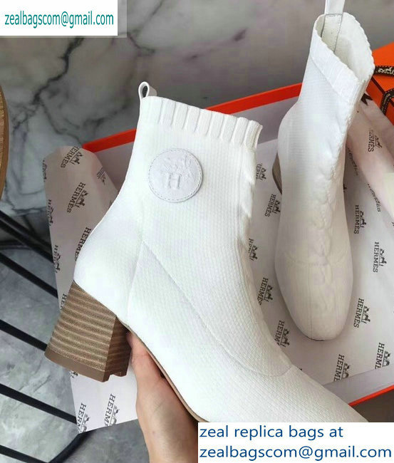 Hermes Heel 6cm Knit Volver 60 Ankle Boots White 2019 - Click Image to Close