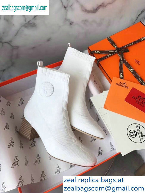 Hermes Heel 6cm Knit Volver 60 Ankle Boots White 2019