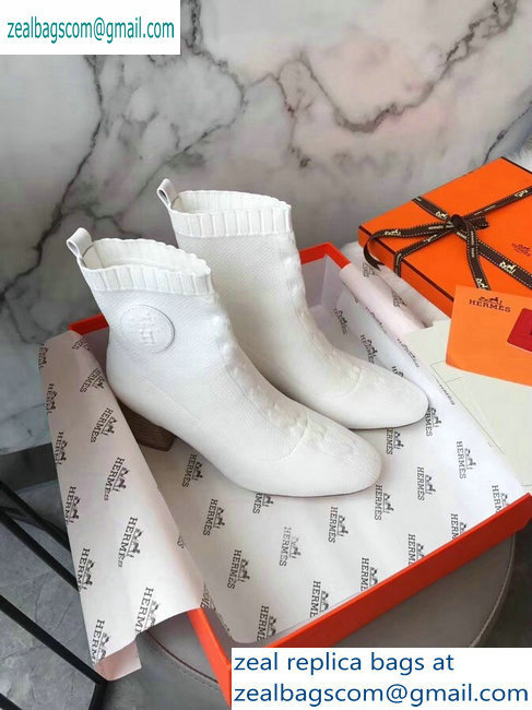 Hermes Heel 6cm Knit Volver 60 Ankle Boots White 2019