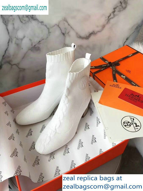 Hermes Heel 6cm Knit Volver 60 Ankle Boots White 2019