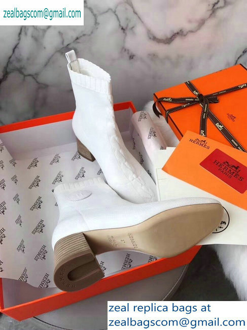 Hermes Heel 6cm Knit Volver 60 Ankle Boots White 2019 - Click Image to Close