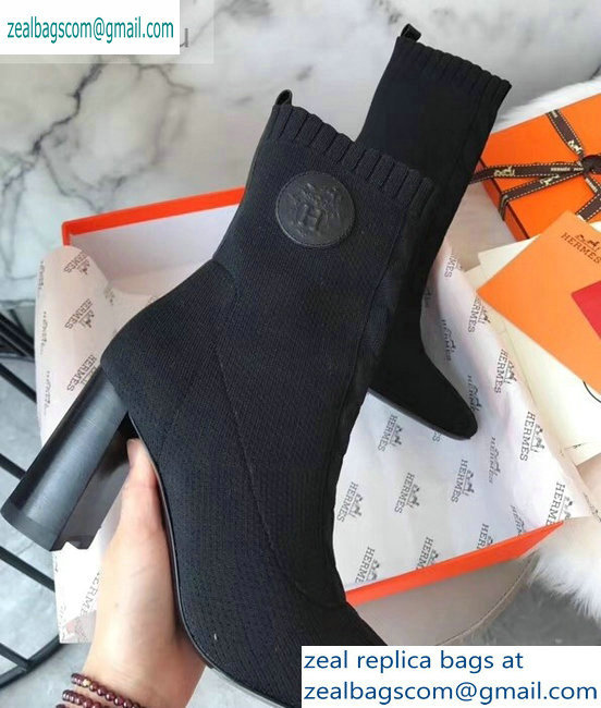 Hermes Heel 9cm Knit Volver 90 Ankle Boots Black 2019 - Click Image to Close