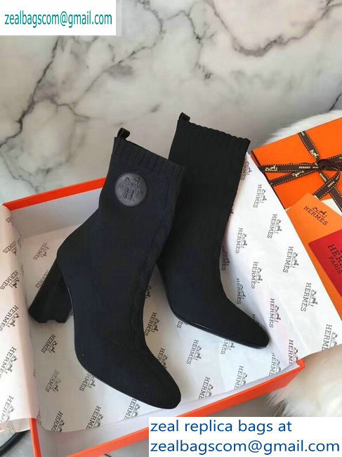 Hermes Heel 9cm Knit Volver 90 Ankle Boots Black 2019 - Click Image to Close