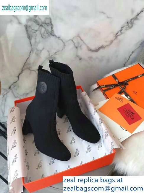 Hermes Heel 9cm Knit Volver 90 Ankle Boots Black 2019