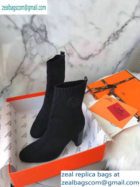 Hermes Heel 9cm Knit Volver 90 Ankle Boots Black 2019