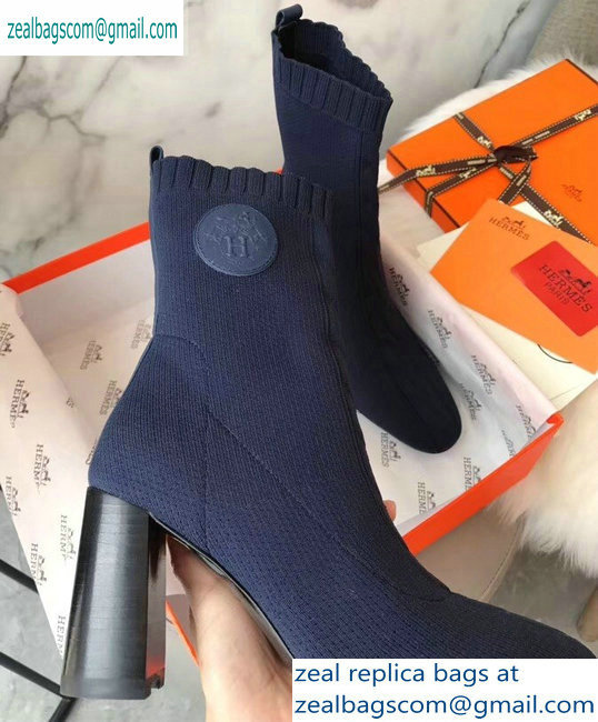 Hermes Heel 9cm Knit Volver 90 Ankle Boots Blue 2019 - Click Image to Close