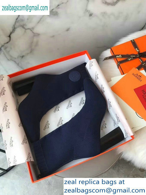 Hermes Heel 9cm Knit Volver 90 Ankle Boots Blue 2019 - Click Image to Close