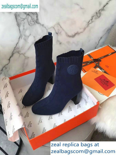 Hermes Heel 9cm Knit Volver 90 Ankle Boots Blue 2019 - Click Image to Close