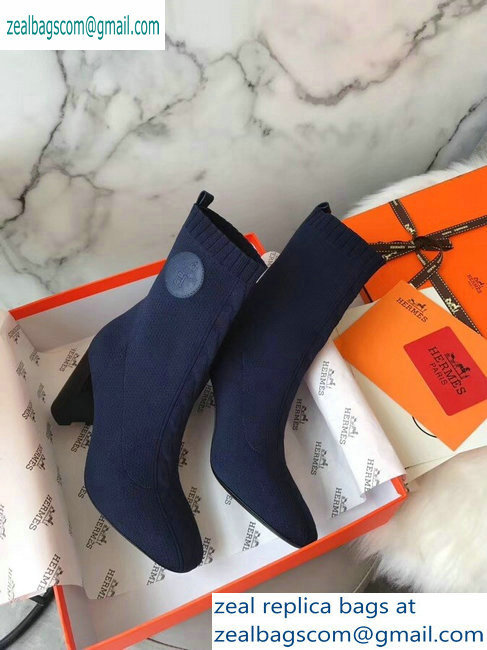 Hermes Heel 9cm Knit Volver 90 Ankle Boots Blue 2019