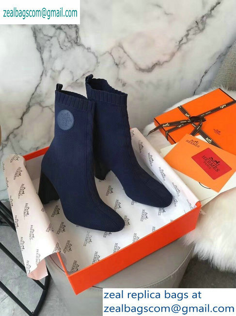 Hermes Heel 9cm Knit Volver 90 Ankle Boots Blue 2019