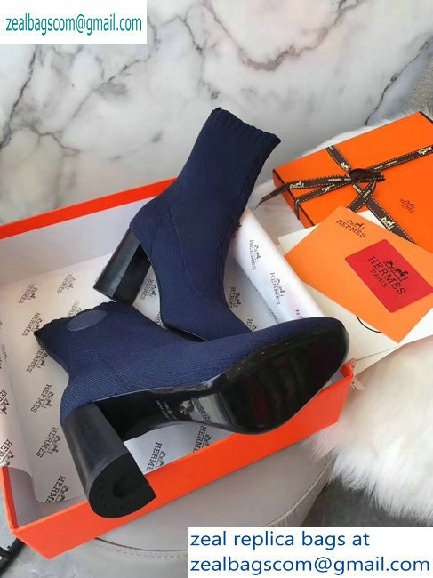 Hermes Heel 9cm Knit Volver 90 Ankle Boots Blue 2019