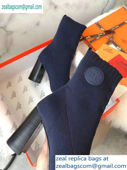 Hermes Heel 9cm Knit Volver 90 Ankle Boots Blue 2019
