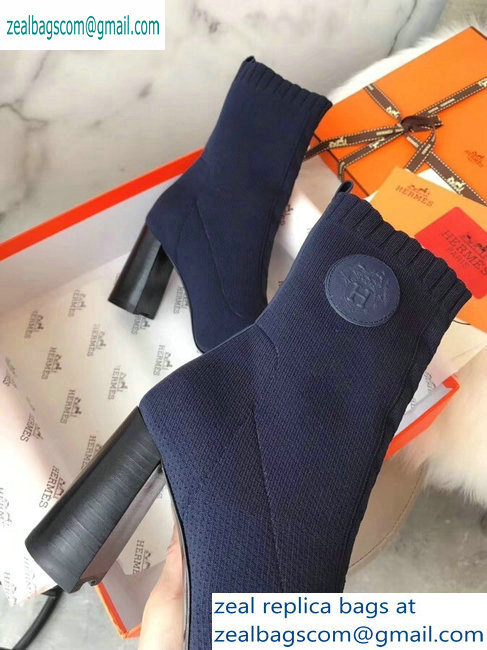 Hermes Heel 9cm Knit Volver 90 Ankle Boots Blue 2019 - Click Image to Close