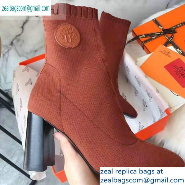 Hermes Heel 9cm Knit Volver 90 Ankle Boots Brown 2019 - Click Image to Close